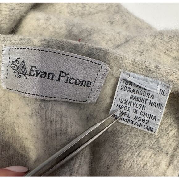 VTG Evan Picone Sweater Vest WMNS L Tan V-Neck Angora Rabbit Hair Wool 80's - Picture 5 of 7